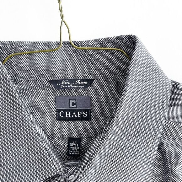 Chaps Mens Collared Shirt Non-Iron Button Down Long Sleeve Black 17 Neck - Picture 4 of 7